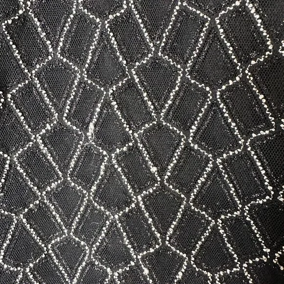 NESS Top Women L Black Silver Faux Fur Trimmed Turtleneck Sheer Regency Glam - Picture 4 of 8